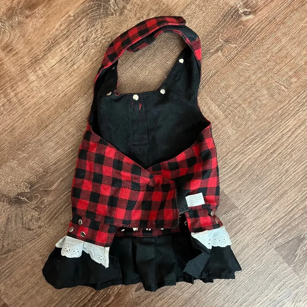 Biker Dog Dress Buffalo Plaid Punk Style Skulls Size Small Best fits